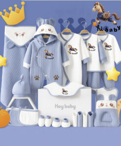 Set đồ sơ sinh 2026 quà tặng trọn bộ 26 món Cotton cao cấp hoạt tiết Ngựa xanh xinh xắn cho bé -SQT02