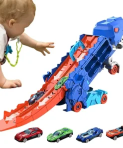 Đồ Chơi Xe Ô Tô Khủng Long Biến Hình Kèm 6 Xe Con Xe Đua Cầu Trượt Xe Khủng Long Nuốt ÔTô